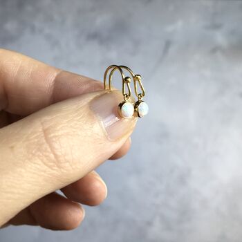 Tiny Gold Opal Earrings Dainty Everyday White Opal Jewelry For Women | October Birthstone Gift, 9 of 9