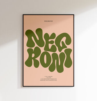 Negroni Print | Cocktail Poster | Wall Art | A5 A4 A3 | Bold | Typographic | Drink | Bar | Print | Groovy |, 4 of 9