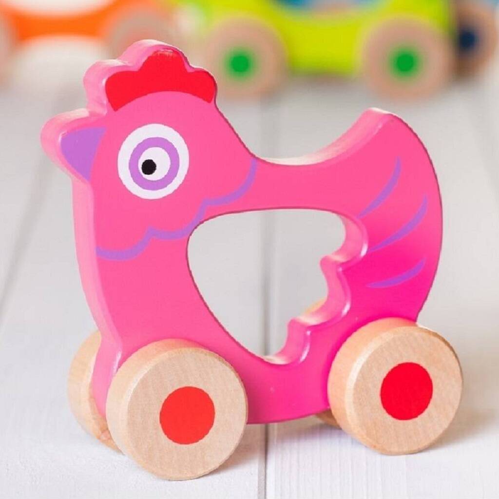 Wooden Push Along Toy Chicken By British and Bespoke