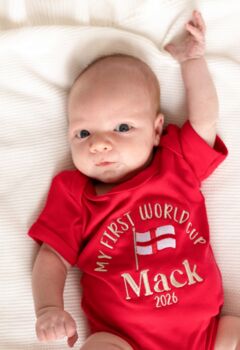 My First World Cup Personalised Embroidered Football Babygro, 2 of 5