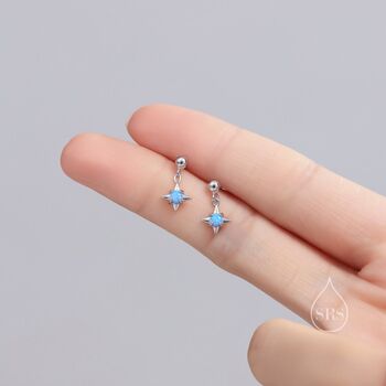 Tiny Blue Opal Star Dangle Stud Earrings, 2 of 12