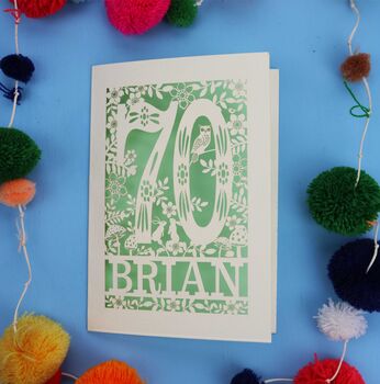 Personalised 70th Birthday Card Papercut Woodland Design, 5 of 10
