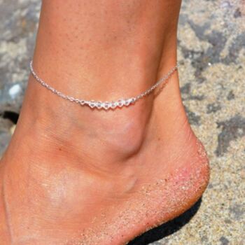 Slim White Crystal Beaded Beach Anklet, 2 of 2
