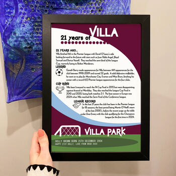 Years Of Being A Villan Print Birthday Gift For Aston Villa Fan, 2 of 6