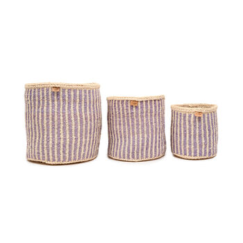 Umeme: Lavender Pinstripe Woven Storage Basket, 2 of 9