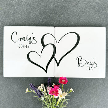 Personalised Couples Porcelain Coasters Heart Design, 2 of 3