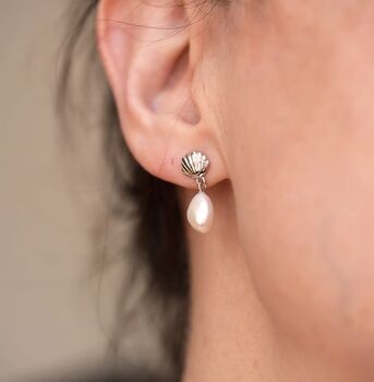 Silver Shell And Pearl Drop Studs, 4 of 5