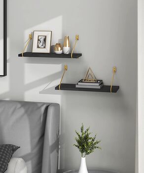Set Of Two Black Wall Mounted Shelves With Brackets, 3 of 8