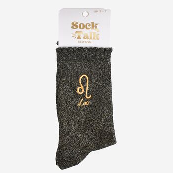 Women's Glitter Socks Black Gold Zodiac Leo, 5 of 5