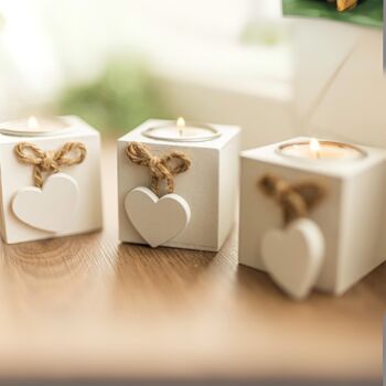 Three White Wooden Heart Tealight Candle Holders Decor, 5 of 6