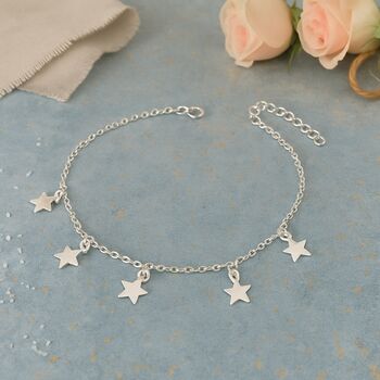 50th Birthday Sterling Silver Five Star Charm Bracelet, 2 of 5
