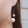 Rose Gold Plated White Pearl Threader Drop Earrings, thumbnail 1 of 7