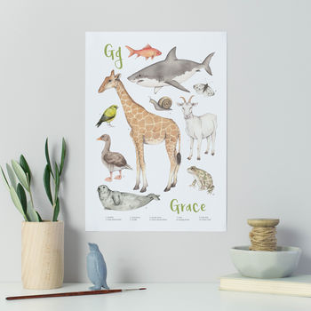 Personalised Animal Alphabet Print Unframed, 7 of 12