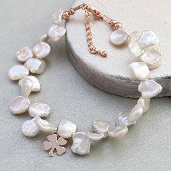 Keshi Pearl Clover Charm Bracelet, 11 of 12