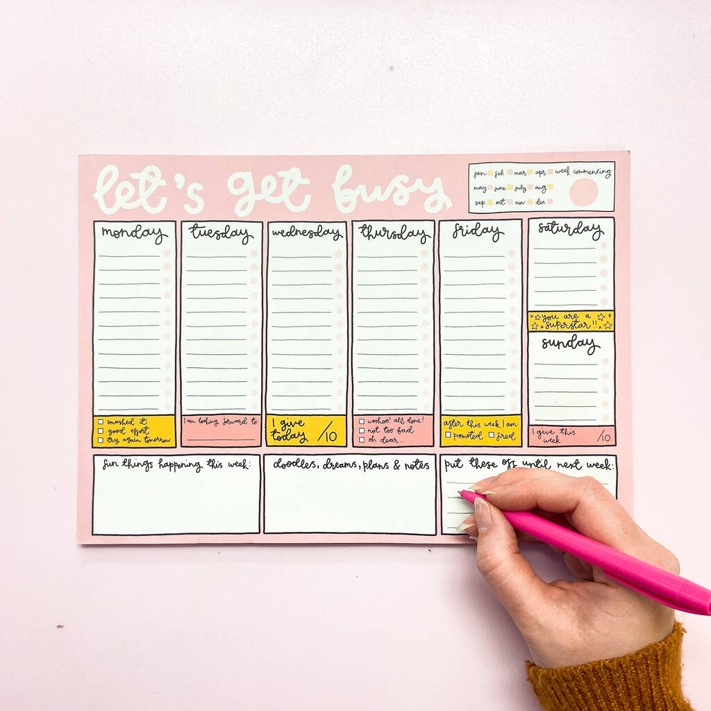 'Let's Get Busy' A4 Weekly Desk Notepad, 1 of 3
