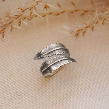 Double Feather Boho Hug Ring In Silver, 2 of 7
