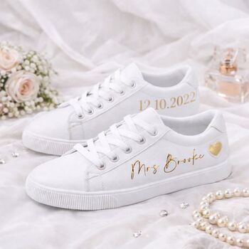 Personalised Bridal Prom White Lace Up Trainers, 2 of 3