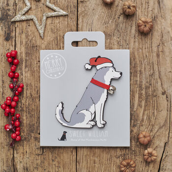 Christmas Husky Dog Pin Badge, 7 of 12