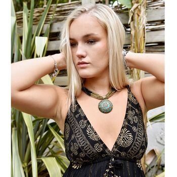 'Astrid' Black And Gold Indian Print Crepe Dress, 8 of 9
