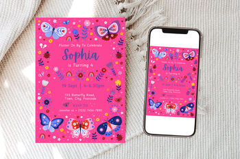 Digital Editable Butterfly Kids Birthday Party Invitation Template, 3 of 9