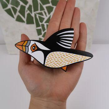 Handmade Wooden Flying Puffin Wall Hanging, 5 of 11