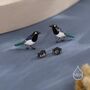 Sterling Silver Tiny Magpie Bird Stud Earrings, thumbnail 7 of 12