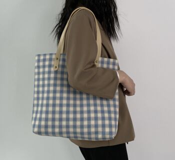 Checkered Blue And Navy Blue Large Shoulder Bag, 5 of 7