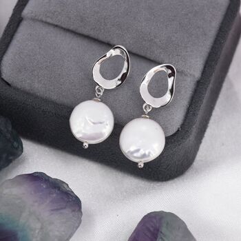 Sterling Silver Genuine Freshwater Pearl Drop Stud Earrings, 7 of 12