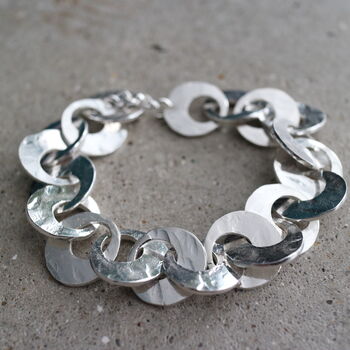 Heavy Hammered Silver Air O Link Bracelet, 3 of 4