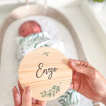 Personalised Olive Branch Wooden Baby Name Plaque, 2 of 7