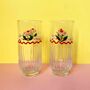 Hand Painted Pink Cosmos Ribbed Highball Glasses Pair, thumbnail 2 of 4