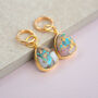 Opal Turquoise Gemstone Gold Vermeil Hoop Earrings, thumbnail 1 of 3