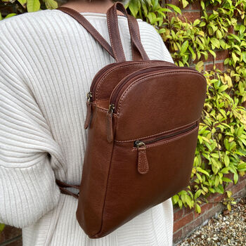 Dark Tan Genuine Leather Backpack, 2 of 4