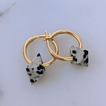 'The Octahedron' Dalmatian Jasper Gold Plated Earrings, 3 of 5