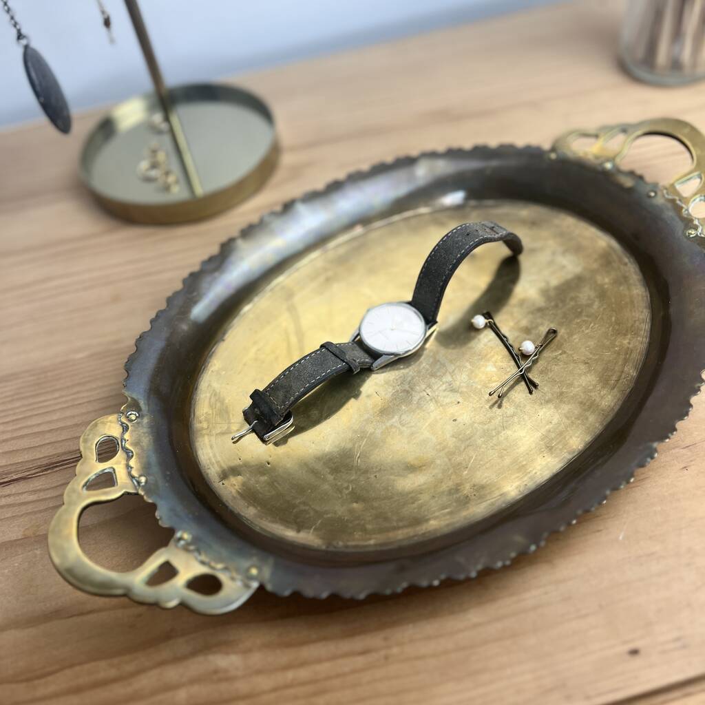 Vintage Brass Tray With Decorative Handles, 1 of 8