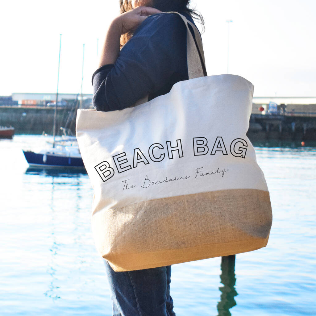 Personalised Slogan Beach Bag, Jute And Canvas Xl Bag, 1 of 4