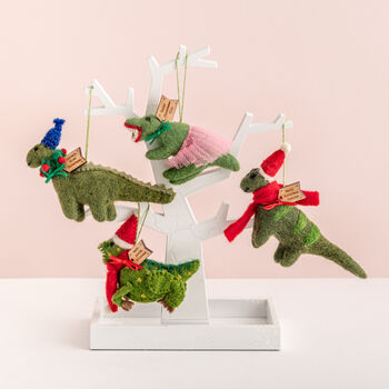 Personalised Felt T Rex Dinosaur Christmas Decoration, 3 of 5