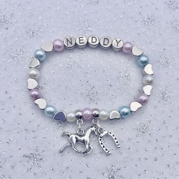 Personalised Horse + Horse Shoe Charm Bracelet, 7 of 7