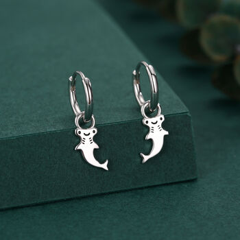 Sterling Silver Kawaii Shark Detachable Huggie Hoop Earrings, 3 of 12