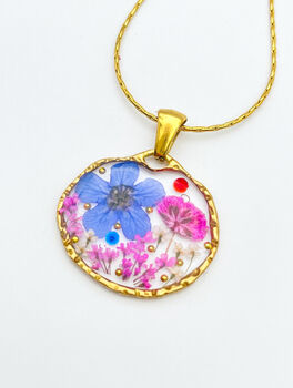 Necklace With Real Pink And Blue Flowers, 2 of 11