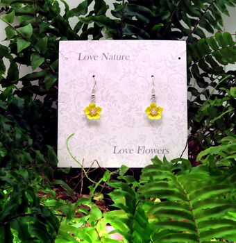 Buttercup Yellow Flower Drop Earrings, 2 of 5