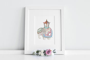 Personalised Girl's Royal Elephant And Rabbit Print, 2 of 9