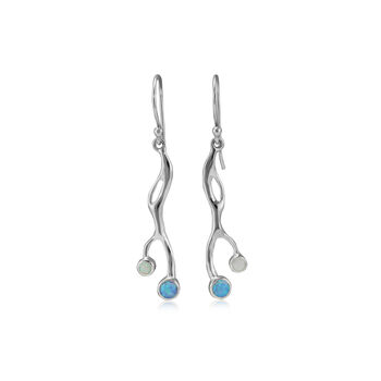 Molten Sterling Silver Opal Duo Drop Earrings, 4 of 7