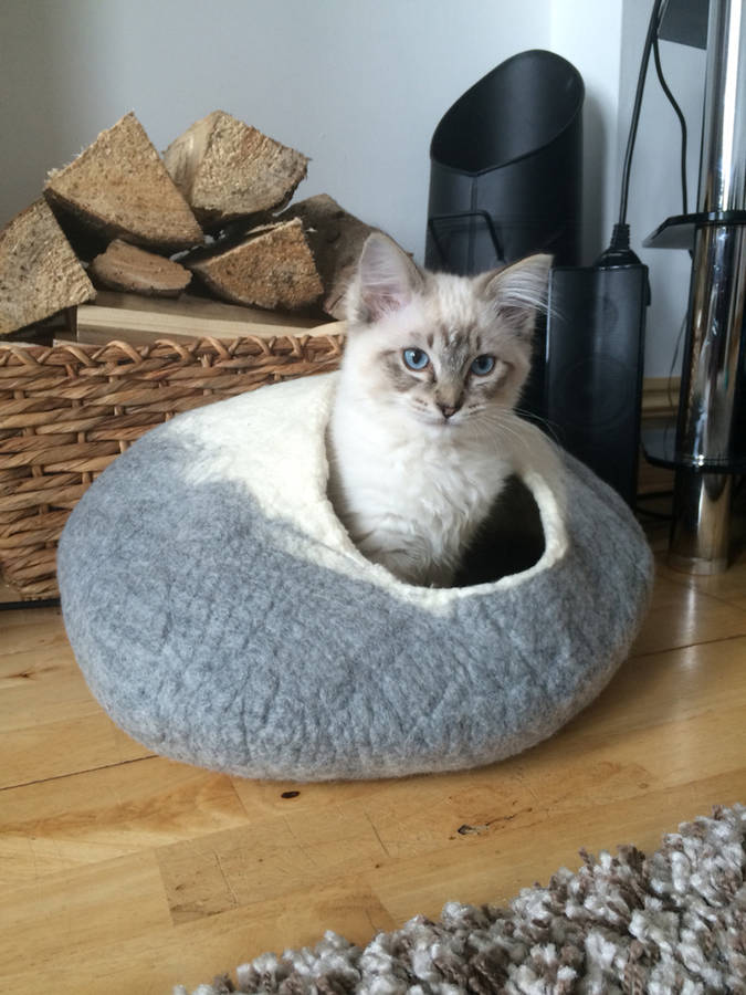 Two Tone Felt Cat Cave Bed And Ball, 1 of 7