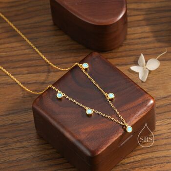 Sterling Silver Turquoise Blue Cz Charm Necklace, 3 of 11