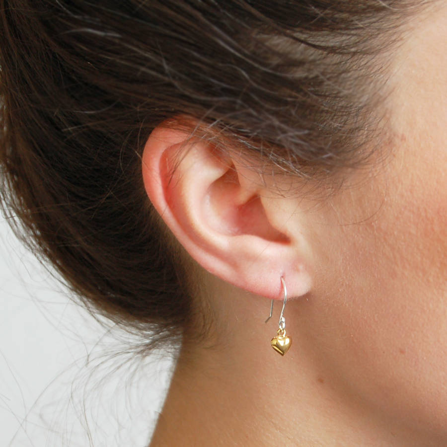 Tiny Gold Heart Drop Earrings, 1 of 3