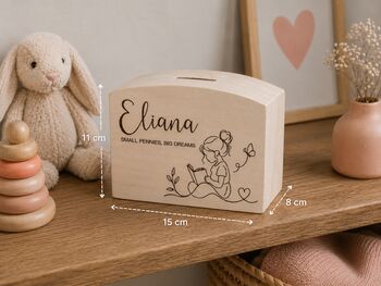 Classical Personalised Wooden Money Box For Girls, 4 of 5