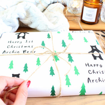 Babies 1st Christmas, Woodland Personalised Gift Wrap, 3 of 3