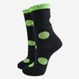 Women's Glitter Socks Black Lime Large Polka Dots, thumbnail 2 of 5