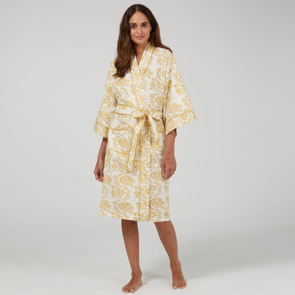 Cotton Wrap Kimono In Gold Baroque Print By Caro London ...